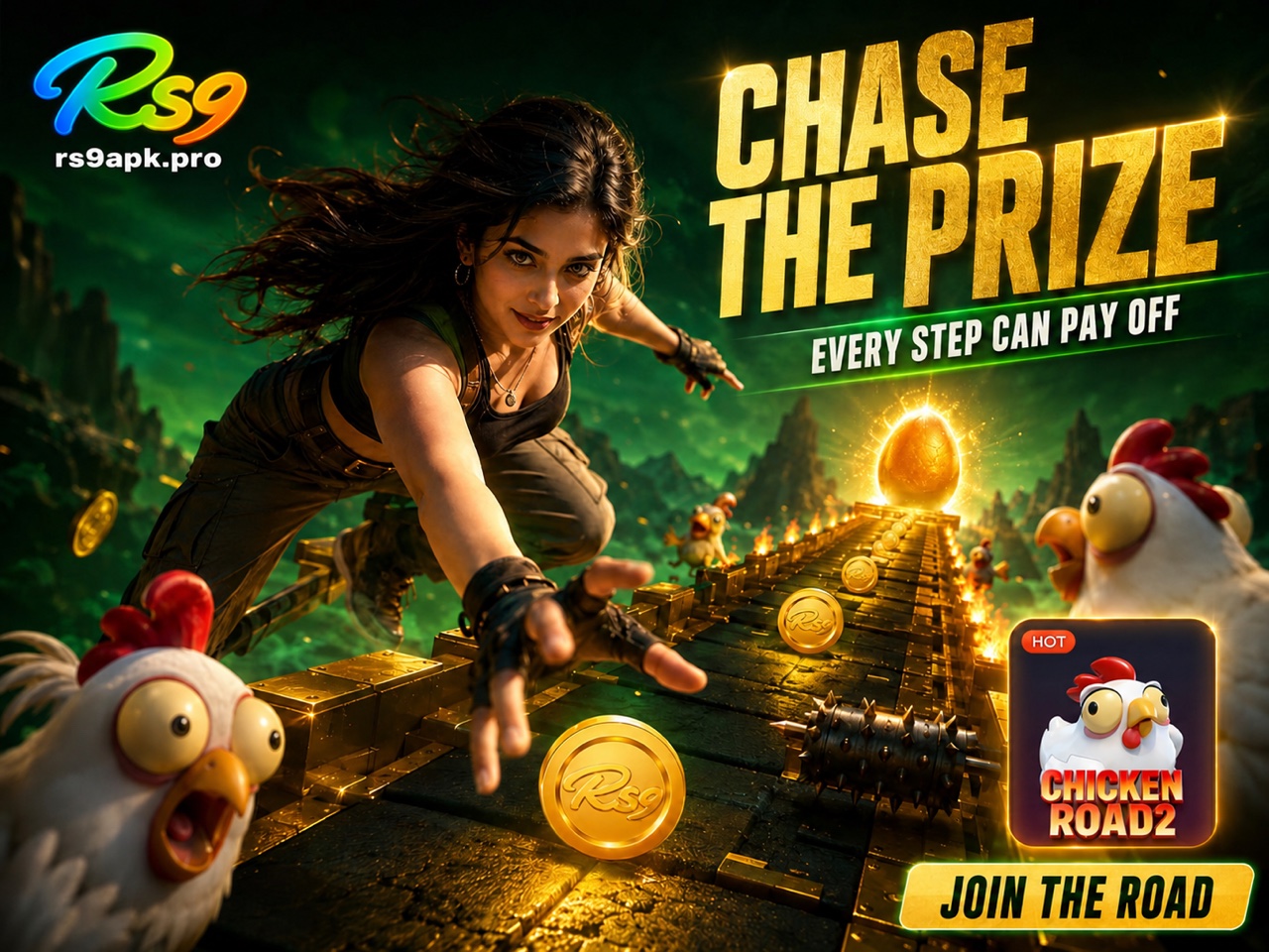RS9 Chase the Prize game promotional poster displaying rs9apk.pro